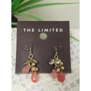 The Limited Faceted Pink/Clear Lucite Gold Tone Cluster Dangle Hook Earrings NWT